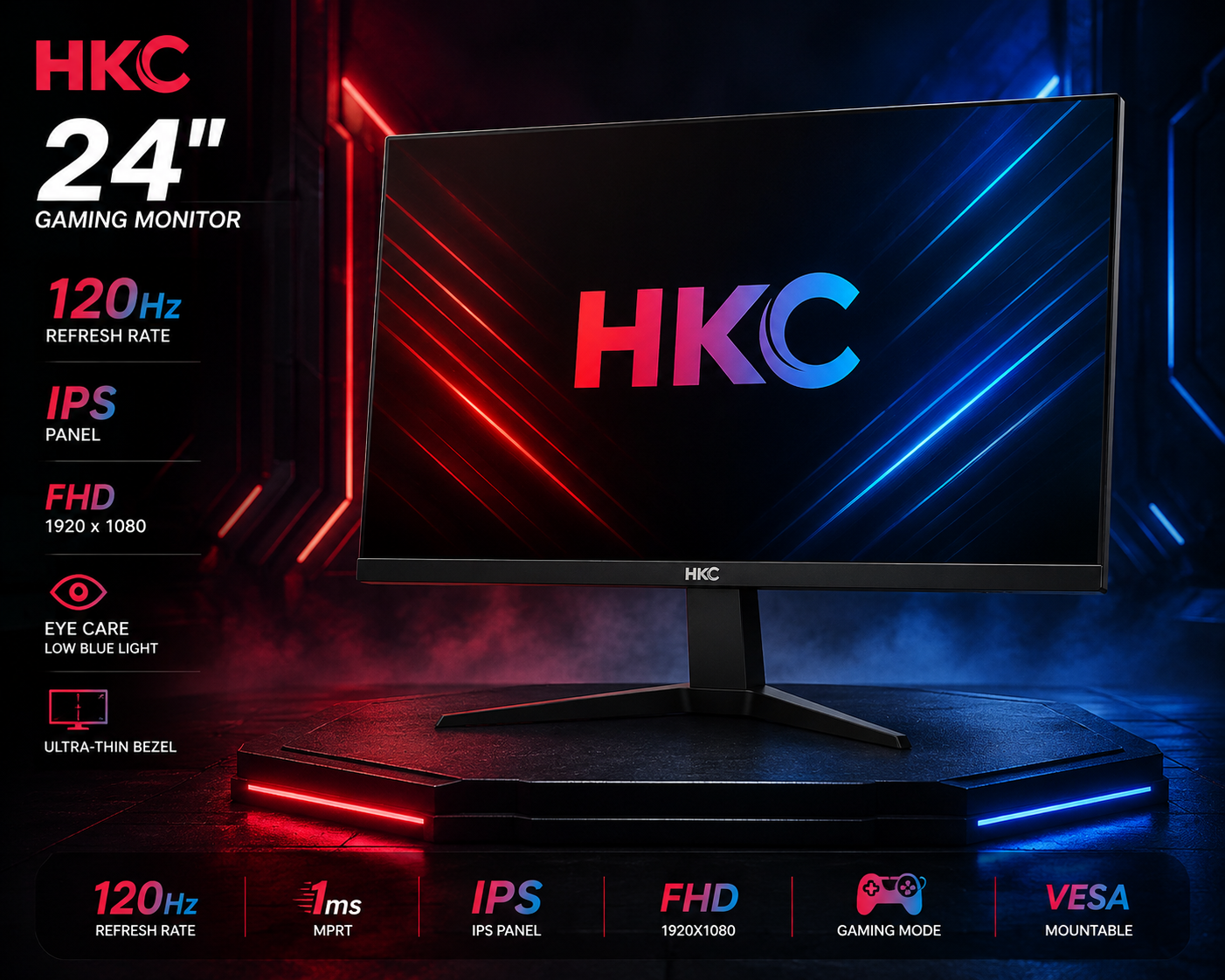 HKC 24 Inches Black 120hz Led IPS Panel Monitor