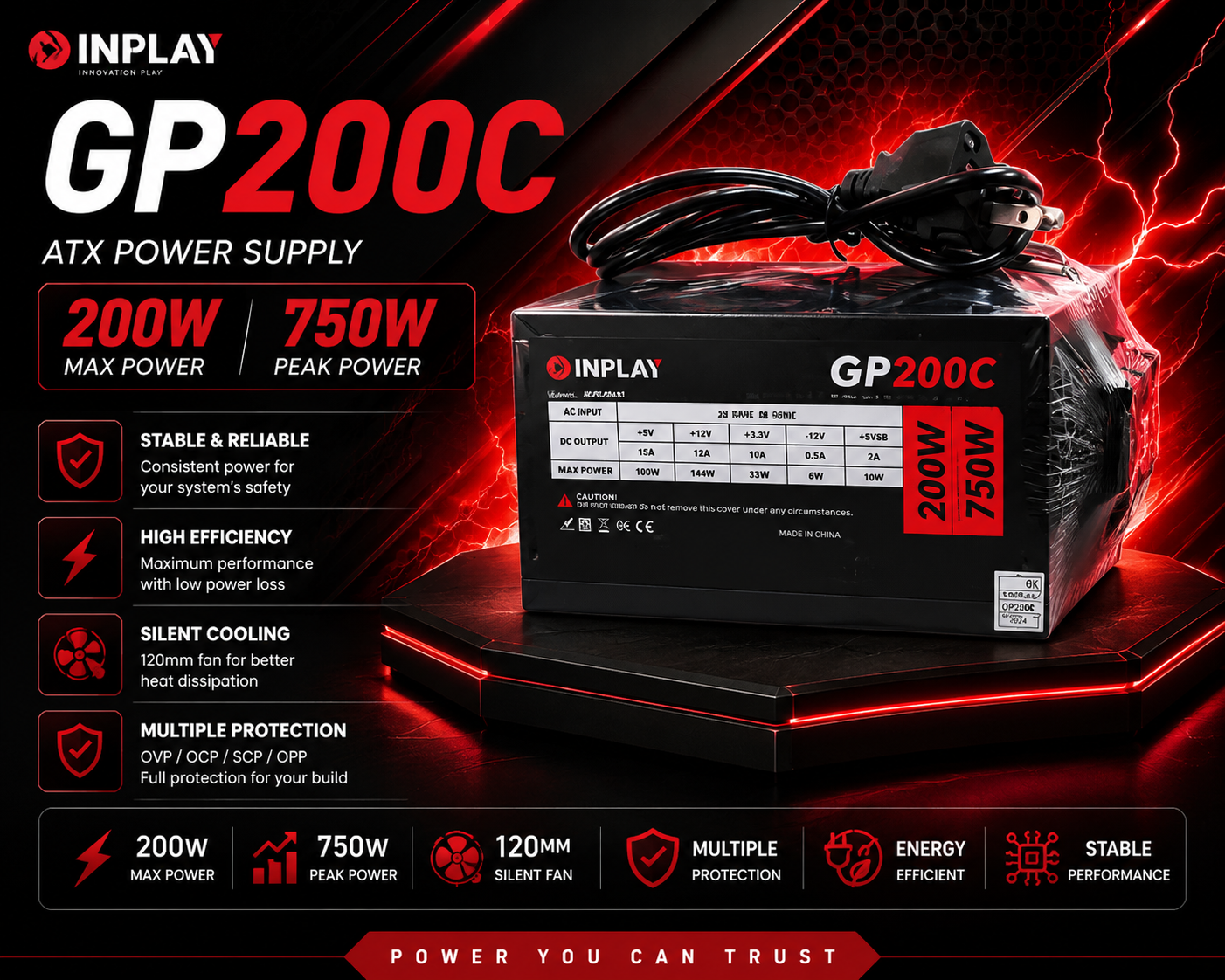 INPLAY GP200C 750W Power Supply